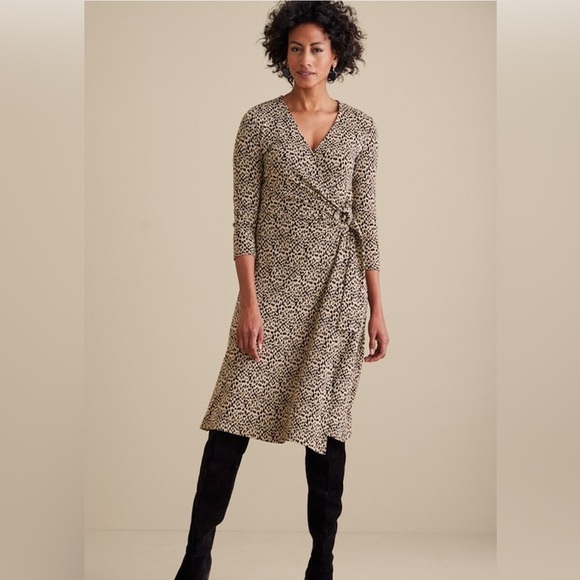 NWT Soft Surroundings Damaria Faux Wrap Dress | Leopard Print | XL Petite - Picture 2 of 15